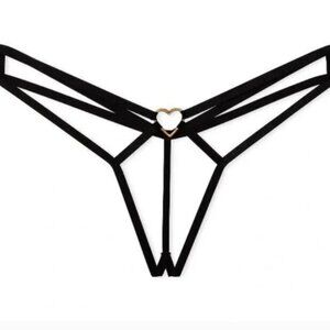 Victoria's Secret Very Sexy Crotchless Panty Medium Women Black Strappy Thong VS